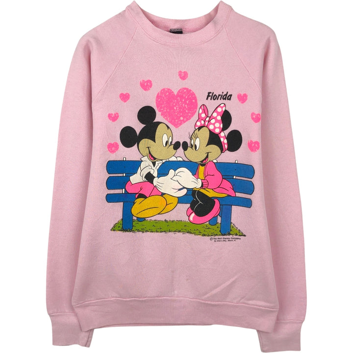 90'S Screen Stars Mickey Mouse & Minnie Mouse Character Sweatshirt (Women's Size L) cotton pink type Vintage Second Hand