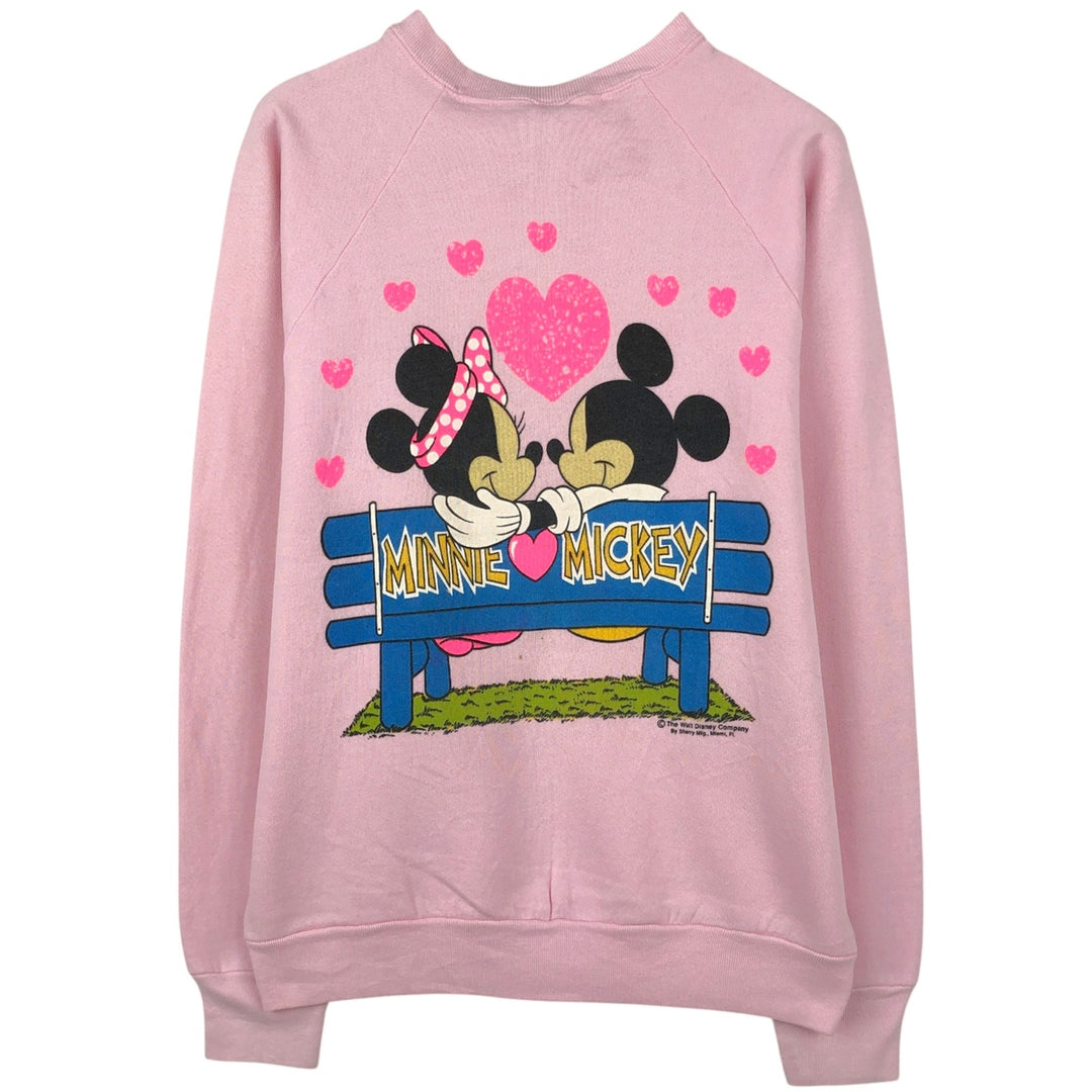 90'S Screen Stars Mickey Mouse & Minnie Mouse Character Sweatshirt (Women's Size L) cotton pink type Vintage Second Hand