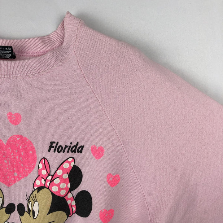 90'S Screen Stars Mickey Mouse & Minnie Mouse Character Sweatshirt (Women's Size L) cotton pink type Vintage Second Hand
