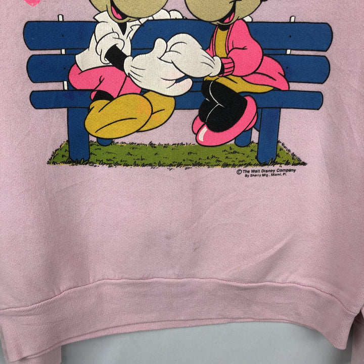90'S Screen Stars Mickey Mouse & Minnie Mouse Character Sweatshirt (Women's Size L) cotton pink type Vintage Second Hand