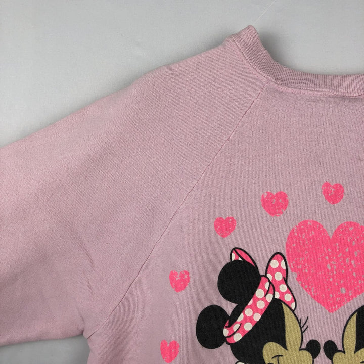 90'S Screen Stars Mickey Mouse & Minnie Mouse Character Sweatshirt (Women's Size L) cotton pink type Vintage Second Hand