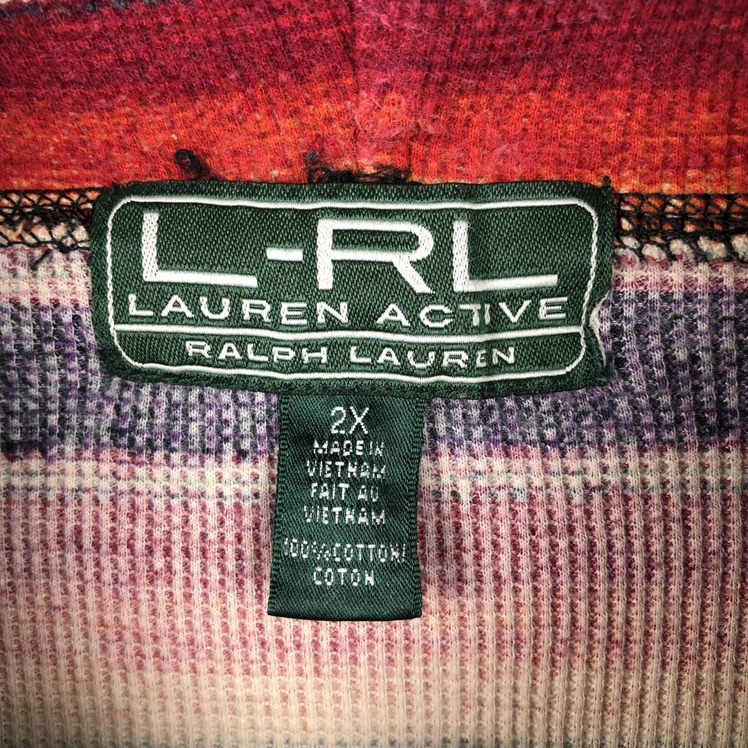 Ralph Lauren L-RL LAUREN ACTIVE Multi-stripe Turtleneck Sweatshirt (Women's XXL equivalent) cotton purple type Vintage Second Hand