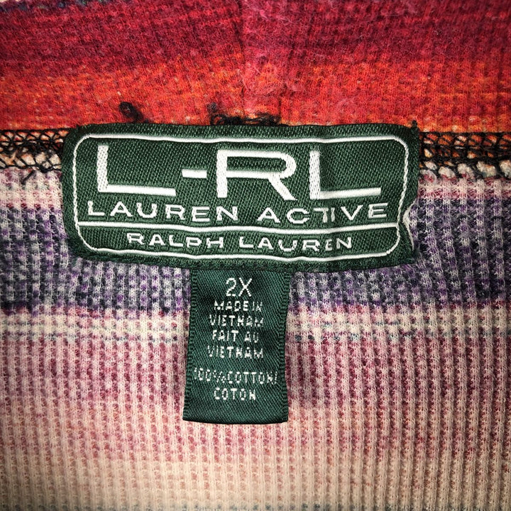 Ralph Lauren L-RL LAUREN ACTIVE Multi-stripe Turtleneck Sweatshirt (Women's XXL equivalent) cotton purple type Vintage Second Hand