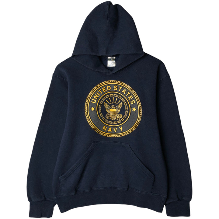 1990'S US Navy Military Sweatshirt Pullover Hoodie, Made in USA, Men's Size S (Equivalent), Vintage cotton navy blue type Vintage Second Hand