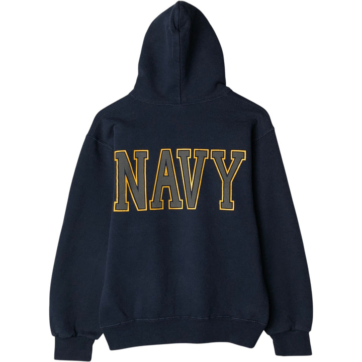 1990'S US Navy Military Sweatshirt Pullover Hoodie, Made in USA, Men's Size S (Equivalent), Vintage cotton navy blue type Vintage Second Hand