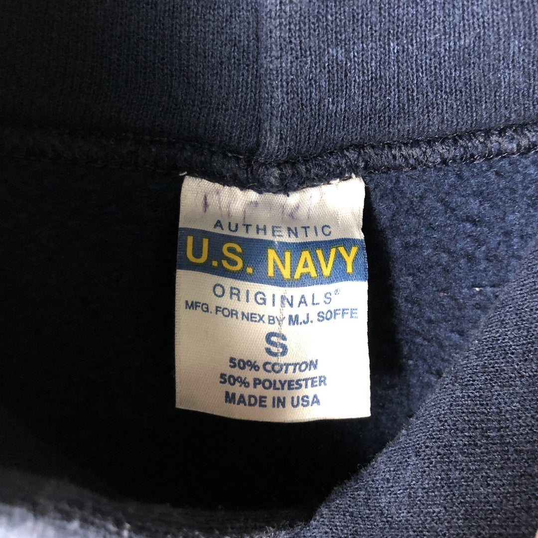 1990'S US Navy Military Sweatshirt Pullover Hoodie, Made in USA, Men's Size S (Equivalent), Vintage cotton navy blue type Vintage Second Hand
