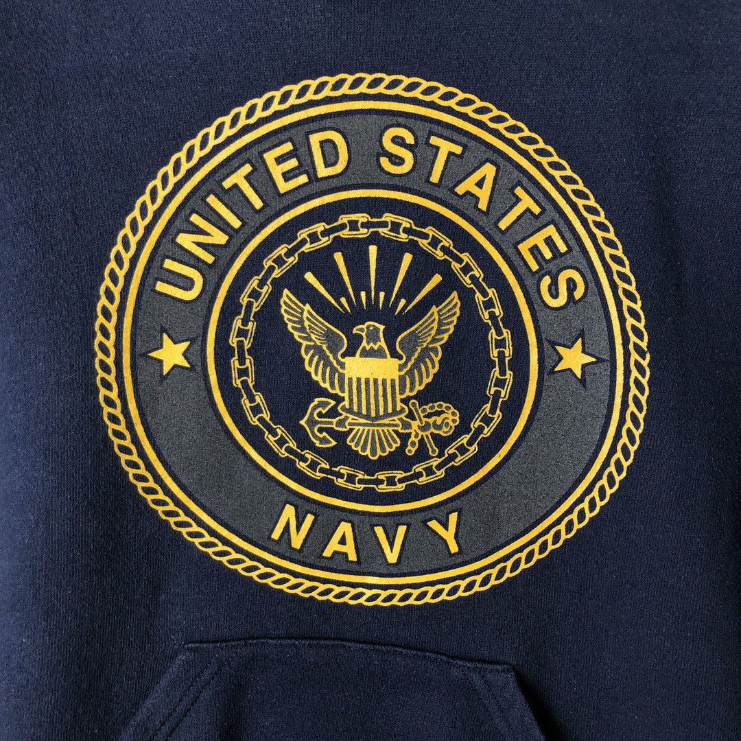 1990'S US Navy Military Sweatshirt Pullover Hoodie, Made in USA, Men's Size S (Equivalent), Vintage cotton navy blue type Vintage Second Hand