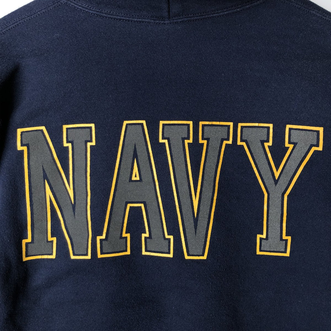 1990'S US Navy Military Sweatshirt Pullover Hoodie, Made in USA, Men's Size S (Equivalent), Vintage cotton navy blue type Vintage Second Hand