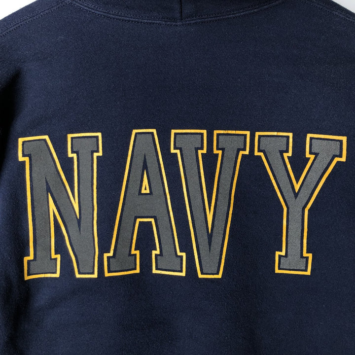 1990'S US Navy Military Sweatshirt Pullover Hoodie, Made in USA, Men's Size S (Equivalent), Vintage cotton navy blue type Vintage Second Hand