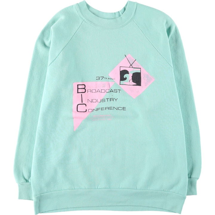 80'S VARAT Print Sweatshirt, Made in USA, Men's XL equivalent, Vintage polyester Mint green Vintage Second Hand
