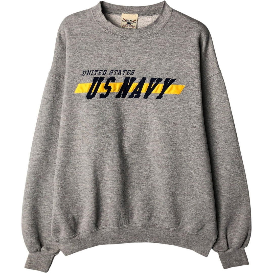 90'S OARSMAN USNAVY Military Logo Sweatshirt, Men's Size M (Equivalent), Vintage cotton gray type Vintage Second Hand