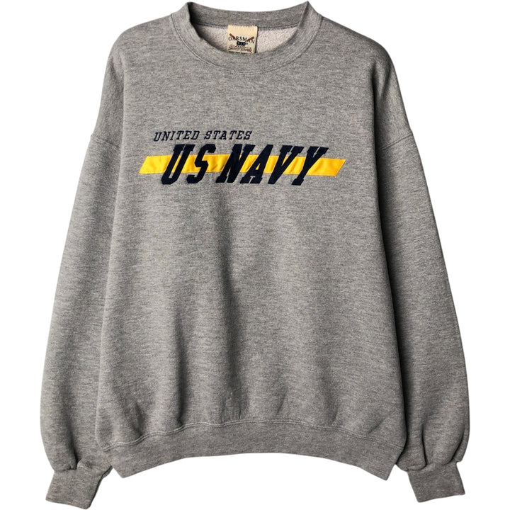 90'S OARSMAN USNAVY Military Logo Sweatshirt, Men's Size M (Equivalent), Vintage cotton gray type Vintage Second Hand