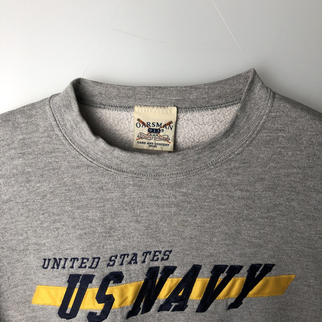 90'S OARSMAN USNAVY Military Logo Sweatshirt, Men's Size M (Equivalent), Vintage cotton gray type Vintage Second Hand