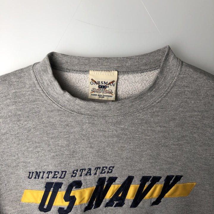 90'S OARSMAN USNAVY Military Logo Sweatshirt, Men's Size M (Equivalent), Vintage cotton gray type Vintage Second Hand
