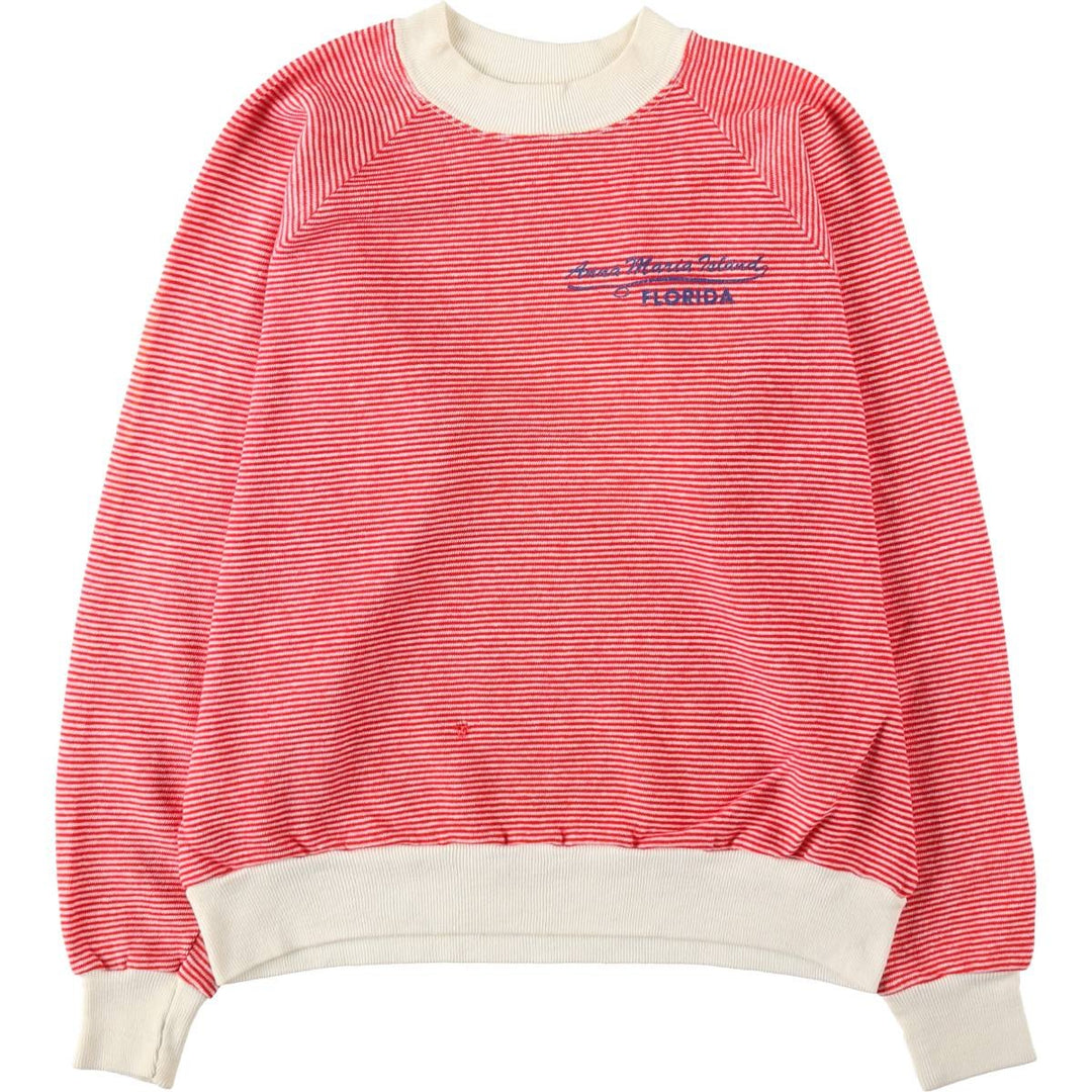 70s-80'S Velva Sheen striped pattern sweatshirt, made in USA, women's size M equivalent, vintage. cotton white type Vintage Second Hand