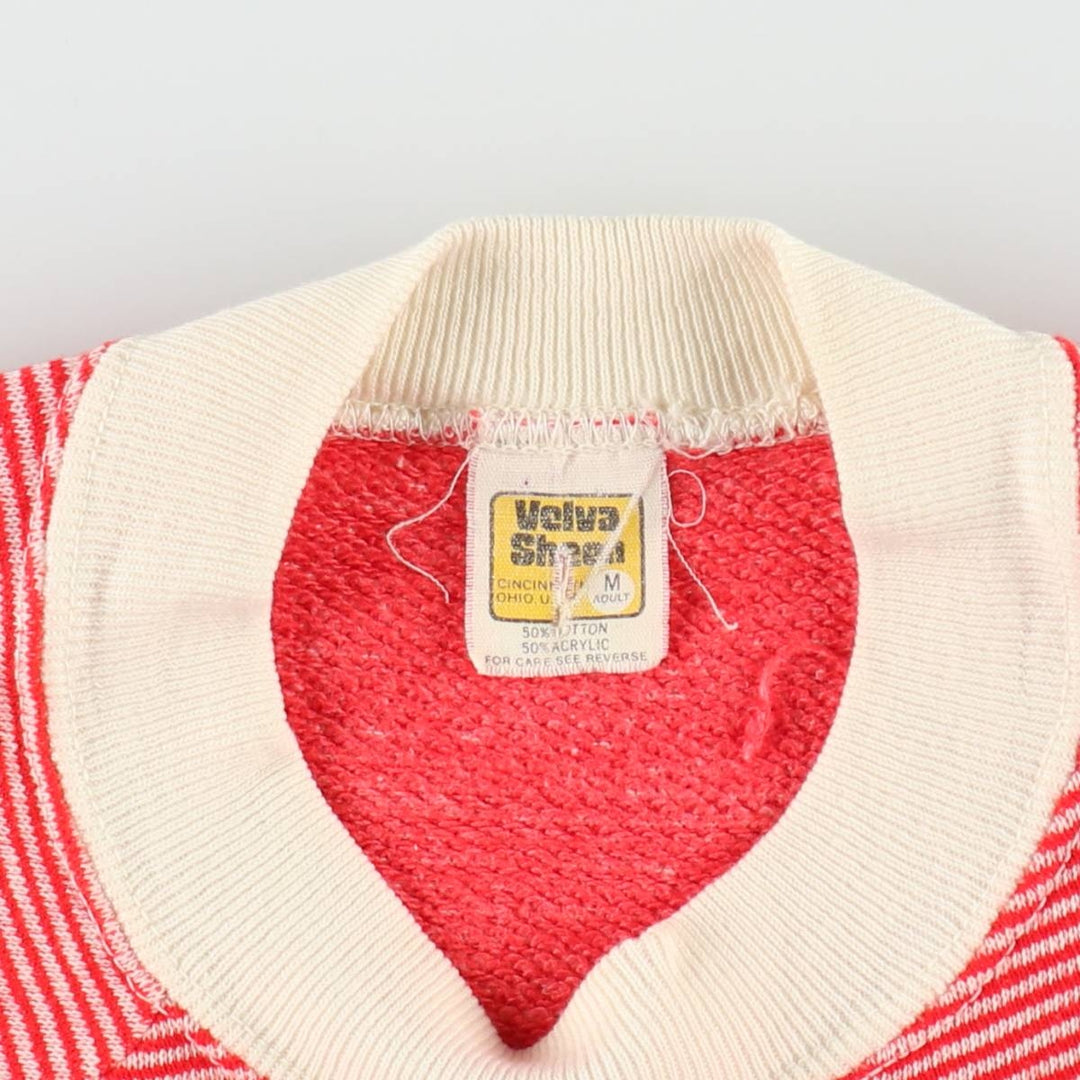 70s-80'S Velva Sheen striped pattern sweatshirt, made in USA, women's size M equivalent, vintage. cotton white type Vintage Second Hand