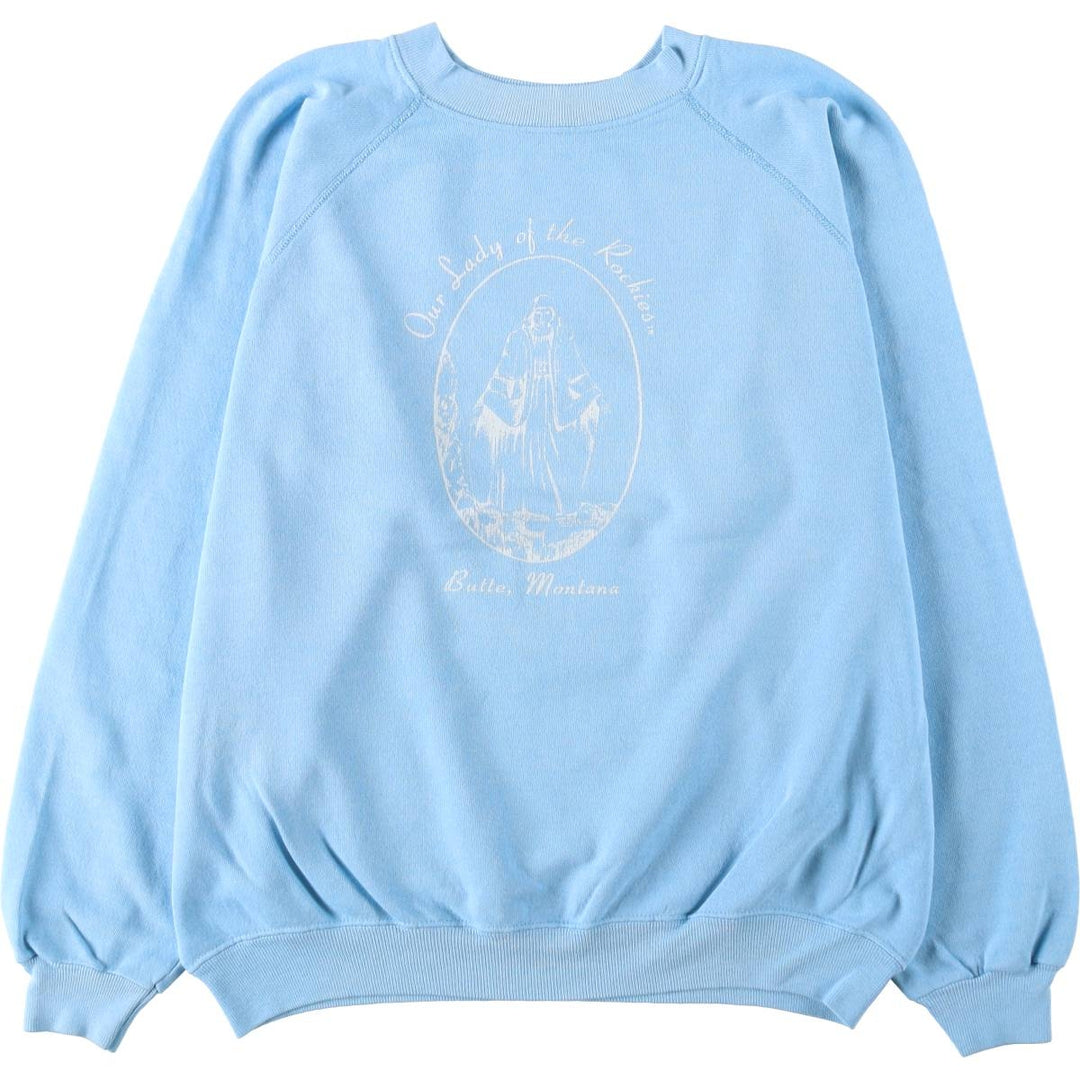 1980'S Hanes Virgin Mary Print Sweatshirt, Made in USA, Men's XL (approx.), Vintage cotton Blue type light blue Vintage Second Hand
