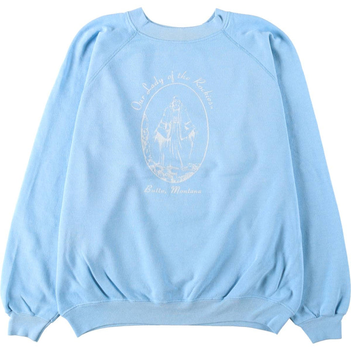 1980'S Hanes Virgin Mary Print Sweatshirt, Made in USA, Men's XL (approx.), Vintage cotton Blue type light blue Vintage Second Hand