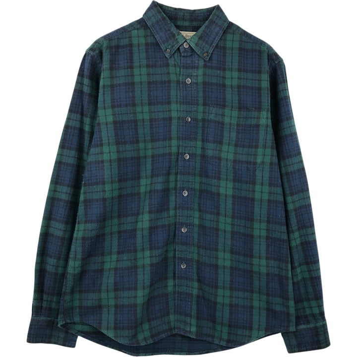 LLBean Traditional Fit Long-Sleeve Button-Down Light Flannel Check Shirt, Men's Size S (approx.) cotton Green type dark green Vintage Second Hand