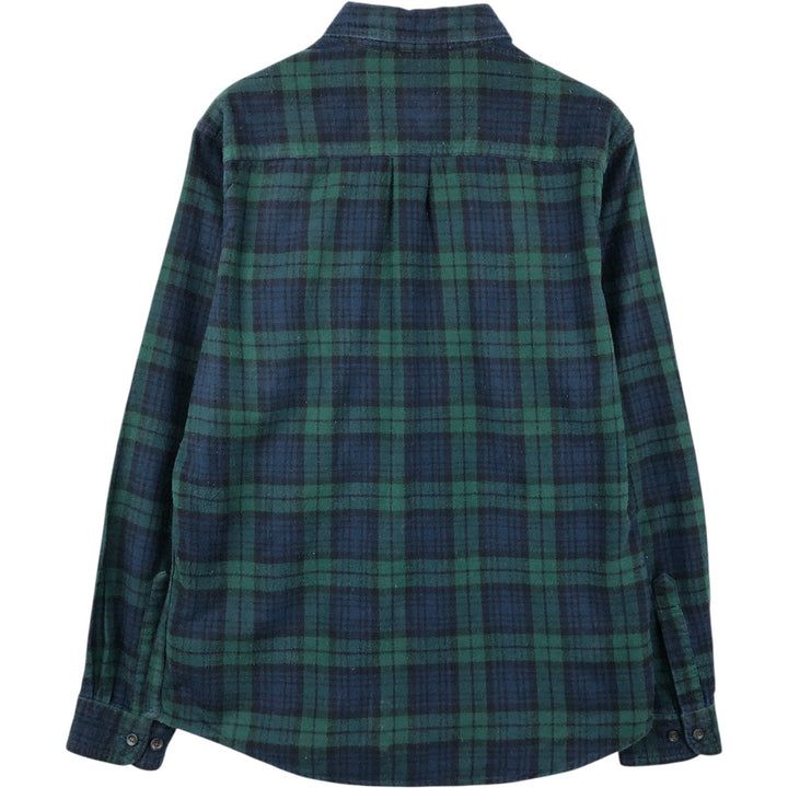LLBean Traditional Fit Long-Sleeve Button-Down Light Flannel Check Shirt, Men's Size S (approx.) cotton Green type dark green Vintage Second Hand