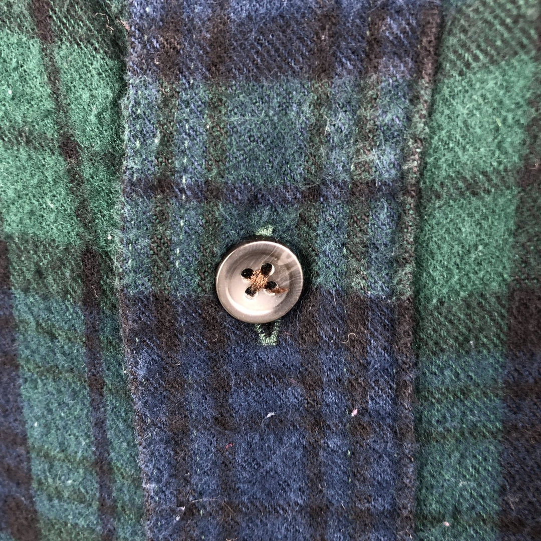 LLBean Traditional Fit Long-Sleeve Button-Down Light Flannel Check Shirt, Men's Size S (approx.) cotton Green type dark green Vintage Second Hand