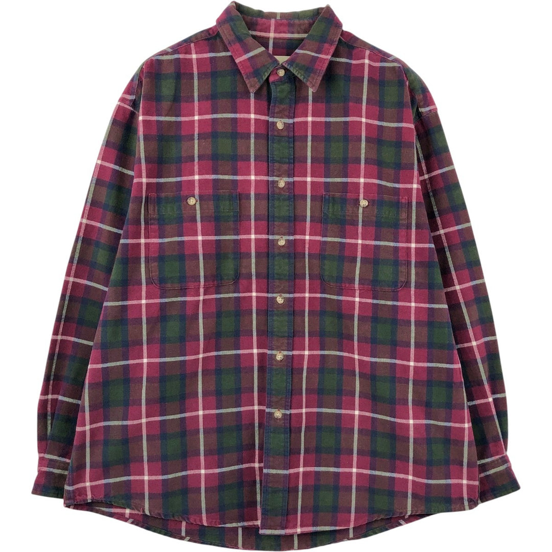 Eddie Bauer Men's Long Sleeve Flannel Check Shirt, Size L cotton red type Vintage Second Hand