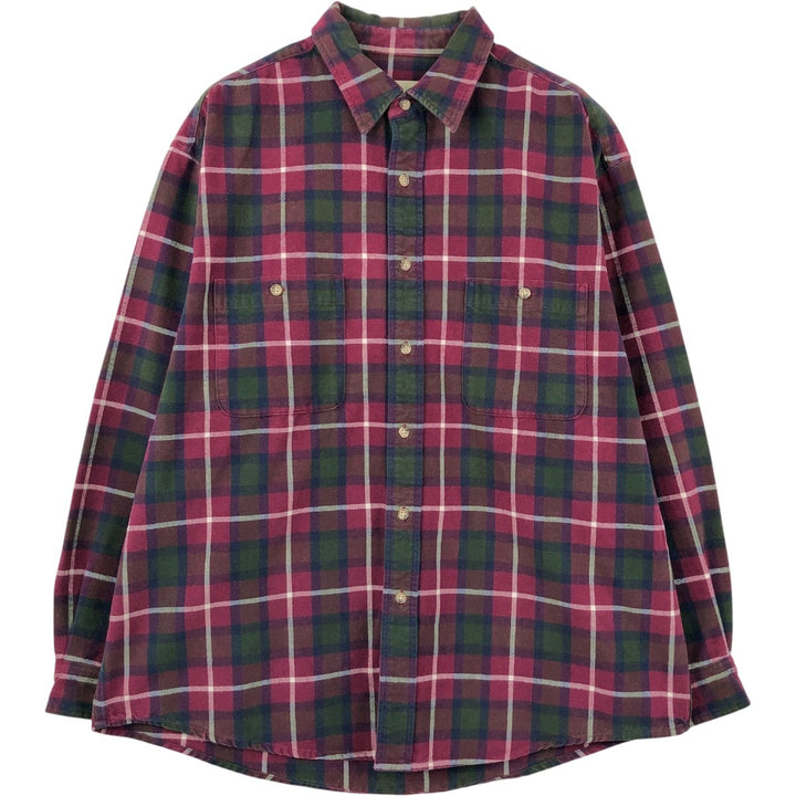 Eddie Bauer Men's Long Sleeve Flannel Check Shirt, Size L cotton red type Vintage Second Hand