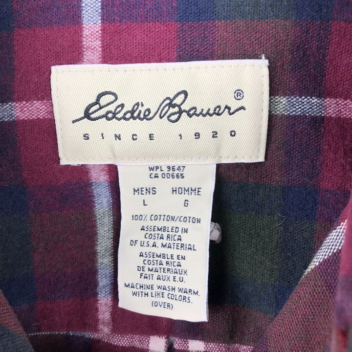 Eddie Bauer Men's Long Sleeve Flannel Check Shirt, Size L cotton red type Vintage Second Hand