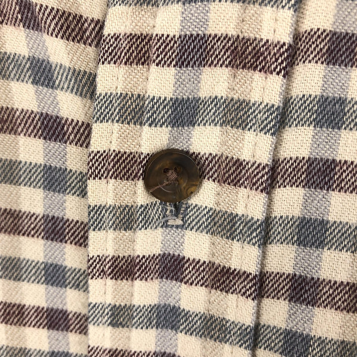 LLBean Long-Sleeve Button-Down Light Flannel Check Shirt, Made in Canada, Men's Size L (approx.) cotton Beige type Vintage Second Hand