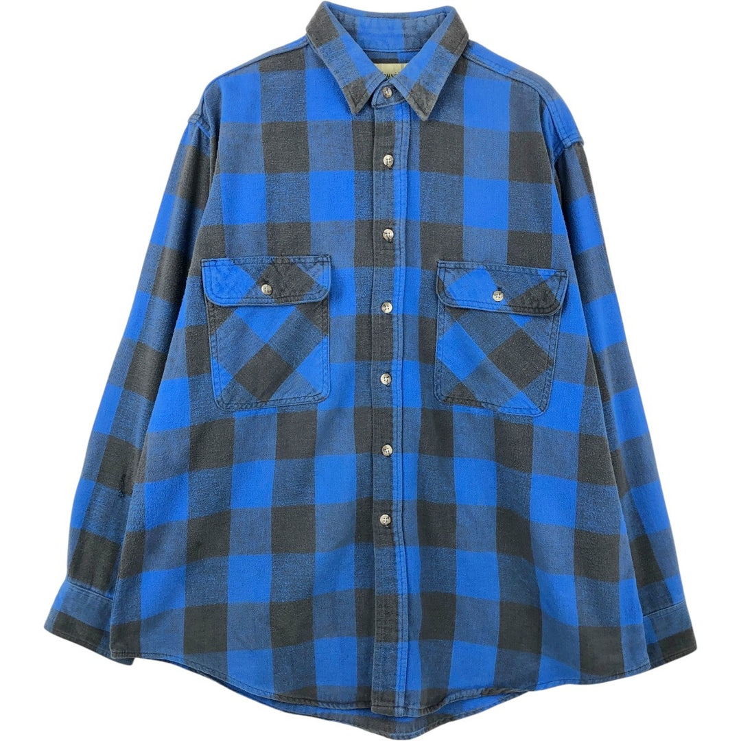 1990'S St. John's Bay Buffalo Check Long-Sleeve Flannel Check Shirt (Men's Size XL) cotton blue type Vintage Second Hand