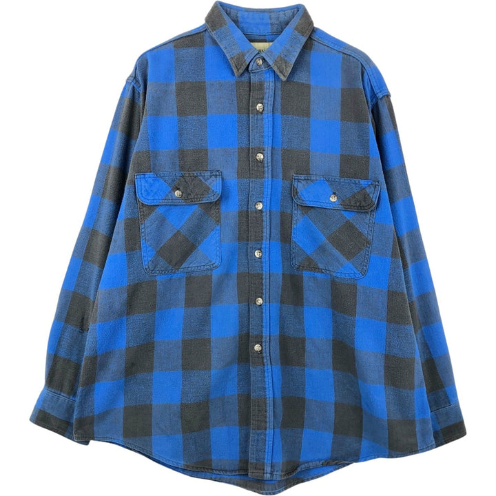 1990'S St. John's Bay Buffalo Check Long-Sleeve Flannel Check Shirt (Men's Size XL) cotton blue type Vintage Second Hand
