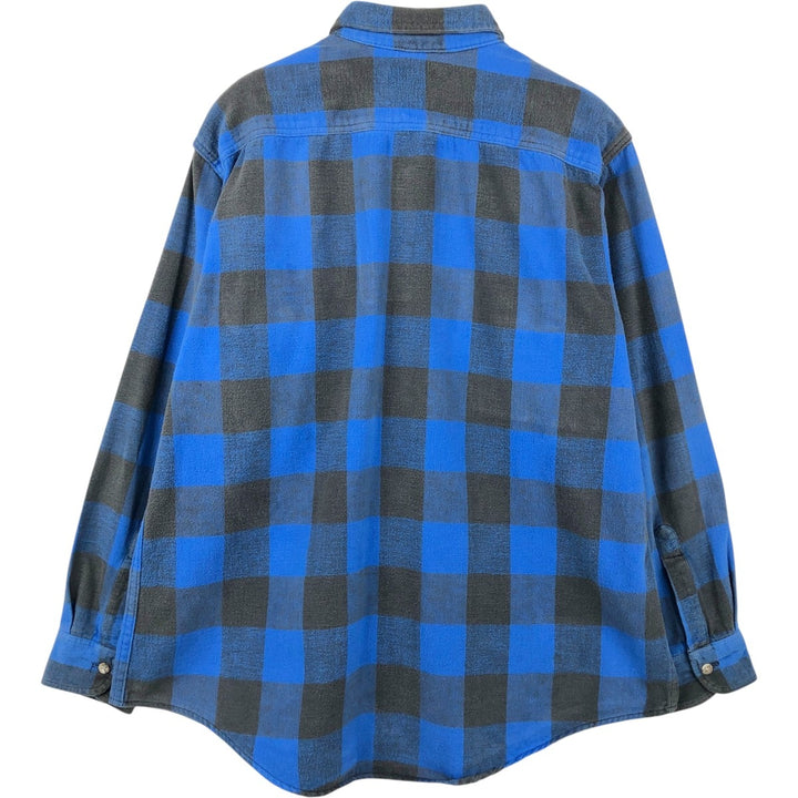 1990'S St. John's Bay Buffalo Check Long-Sleeve Flannel Check Shirt (Men's Size XL) cotton blue type Vintage Second Hand