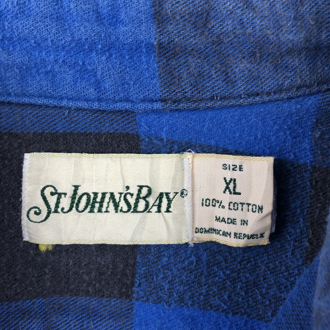 1990'S St. John's Bay Buffalo Check Long-Sleeve Flannel Check Shirt (Men's Size XL) cotton blue type Vintage Second Hand