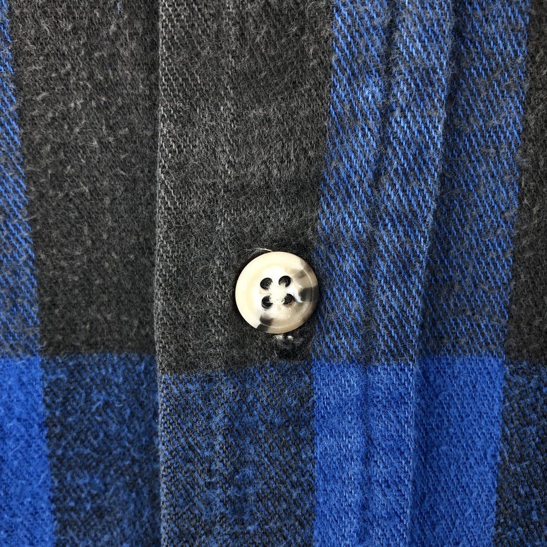 1990'S St. John's Bay Buffalo Check Long-Sleeve Flannel Check Shirt (Men's Size XL) cotton blue type Vintage Second Hand