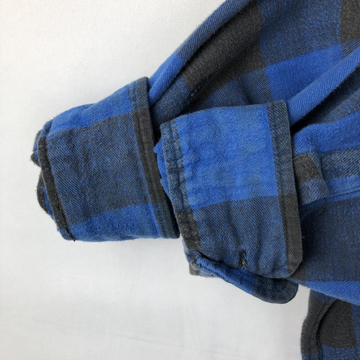 1990'S St. John's Bay Buffalo Check Long-Sleeve Flannel Check Shirt (Men's Size XL) cotton blue type Vintage Second Hand