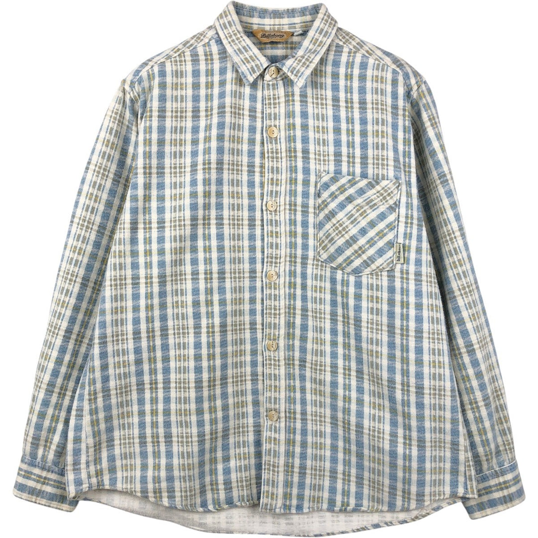 BILLABOUNG Long-Sleeve Flannel Check Shirt, Made in USA, Men's Size M (approx.) cotton Blue type light blue Vintage Second Hand