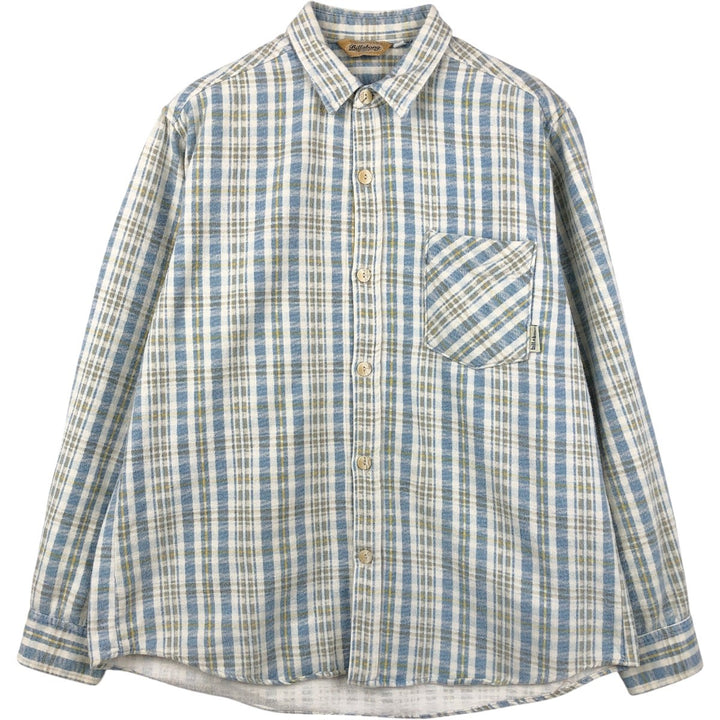 BILLABOUNG Long-Sleeve Flannel Check Shirt, Made in USA, Men's Size M (approx.) cotton Blue type light blue Vintage Second Hand