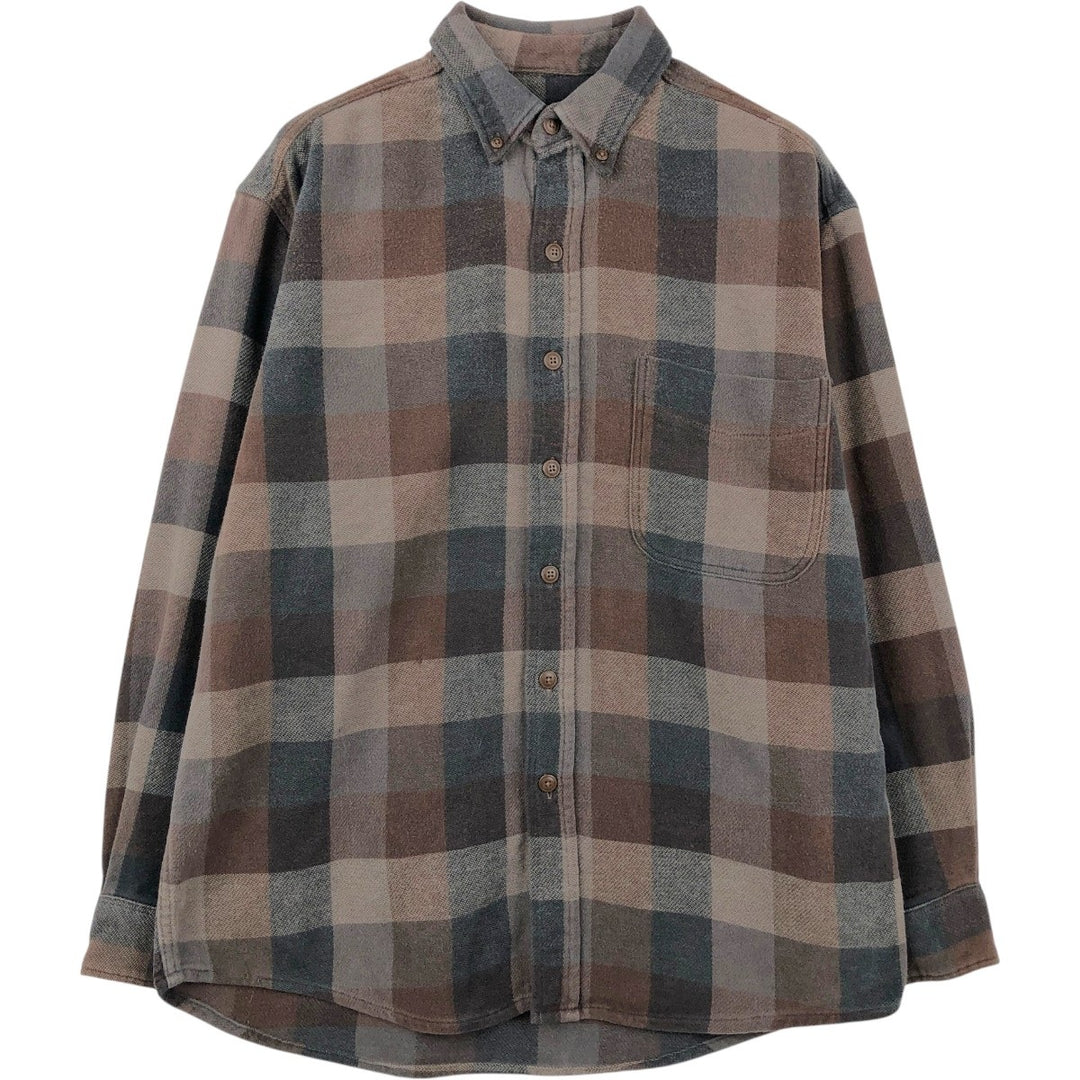 St. John's Bay Long-Sleeve Button-Down Flannel Check Shirt, Men's Size M (approx.) cotton brown type Vintage Second Hand