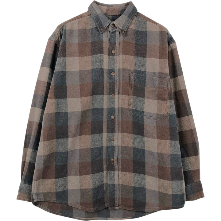 St. John's Bay Long-Sleeve Button-Down Flannel Check Shirt, Men's Size M (approx.) cotton brown type Vintage Second Hand