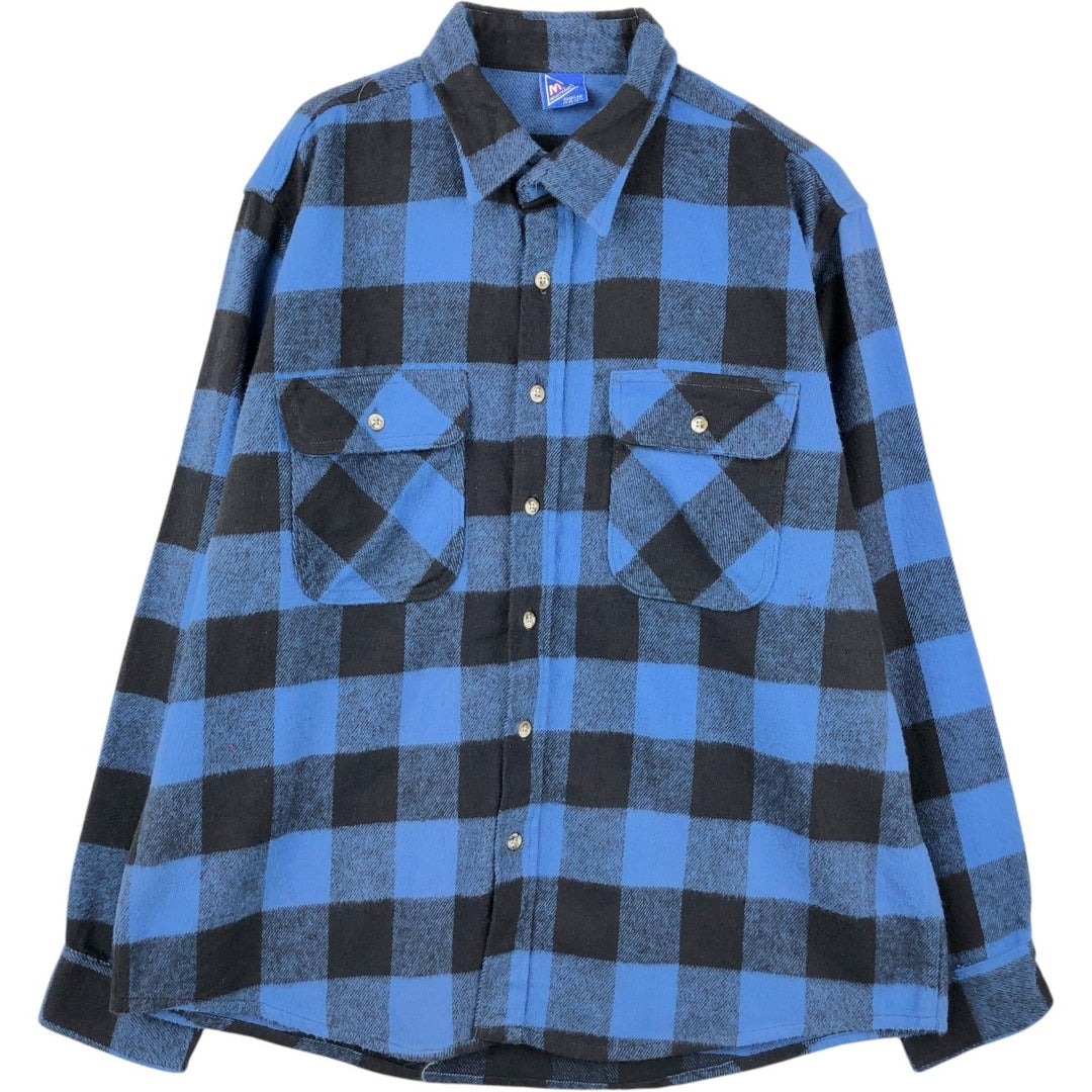 MIGHTY MAC Long-Sleeve Flannel Check Shirt, Made in USA, Men's Size XL (approx.) cotton Blue type light blue Vintage Second Hand