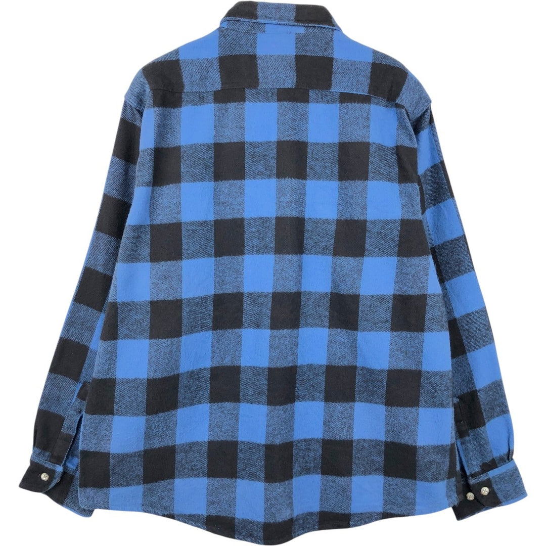 MIGHTY MAC Long-Sleeve Flannel Check Shirt, Made in USA, Men's Size XL (approx.) cotton Blue type light blue Vintage Second Hand