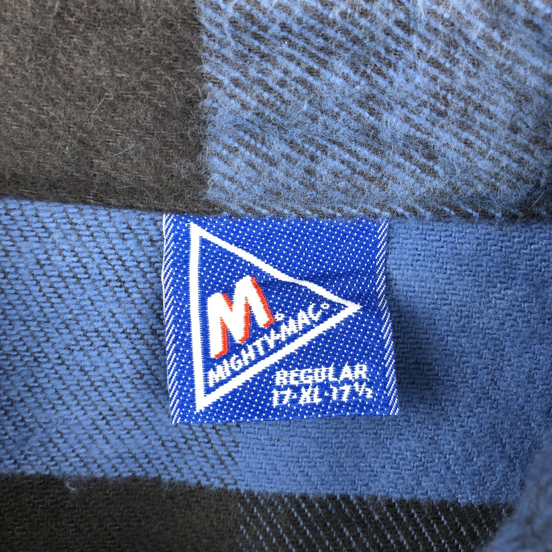 MIGHTY MAC Long-Sleeve Flannel Check Shirt, Made in USA, Men's Size XL (approx.) cotton Blue type light blue Vintage Second Hand
