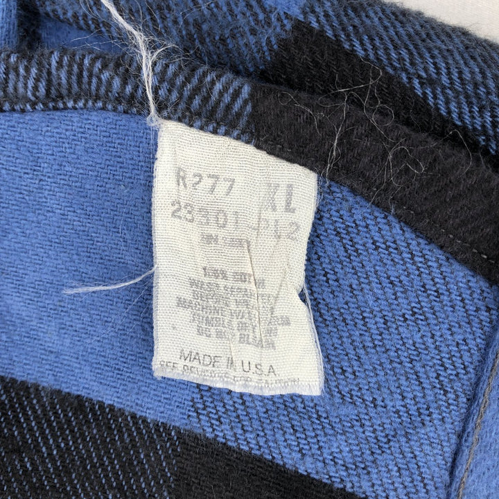 MIGHTY MAC Long-Sleeve Flannel Check Shirt, Made in USA, Men's Size XL (approx.) cotton Blue type light blue Vintage Second Hand