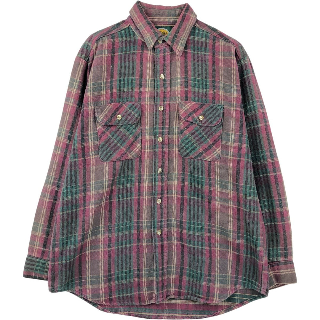 2000'S Cabelas Long-Sleeve Flannel Check Shirt, Made in USA, Men's Size L (approx.) cotton Red type red-purple Vintage Second Hand