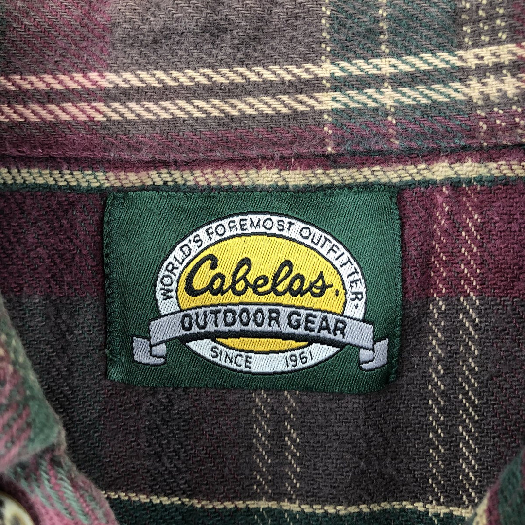 2000'S Cabelas Long-Sleeve Flannel Check Shirt, Made in USA, Men's Size L (approx.) cotton Red type red-purple Vintage Second Hand