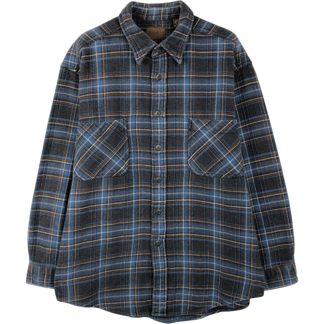 90s-00'S St. John's Bay Long-Sleeve Heavy Flannel Check Shirt, Men's Size L (approx.) cotton navy blue type Vintage Second Hand