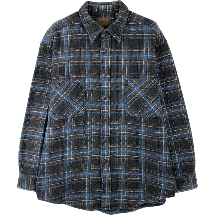 90s-00'S St. John's Bay Long-Sleeve Heavy Flannel Check Shirt, Men's Size L (approx.) cotton navy blue type Vintage Second Hand
