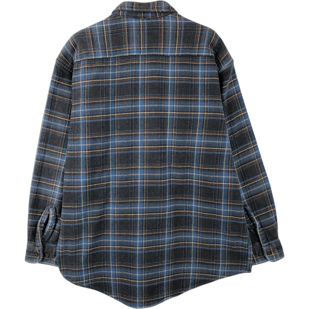 90s-00'S St. John's Bay Long-Sleeve Heavy Flannel Check Shirt, Men's Size L (approx.) cotton navy blue type Vintage Second Hand