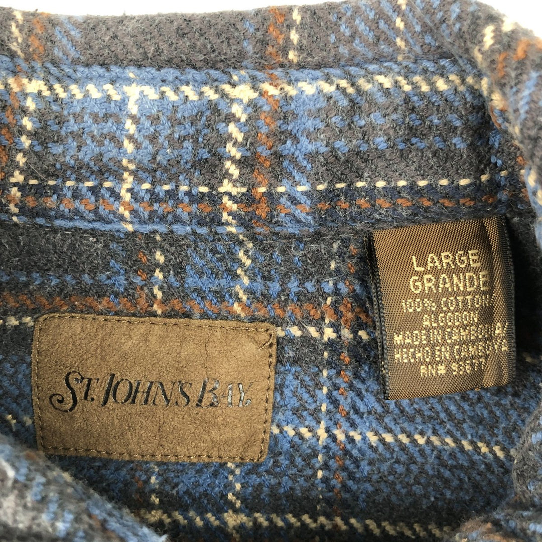 90s-00'S St. John's Bay Long-Sleeve Heavy Flannel Check Shirt, Men's Size L (approx.) cotton navy blue type Vintage Second Hand