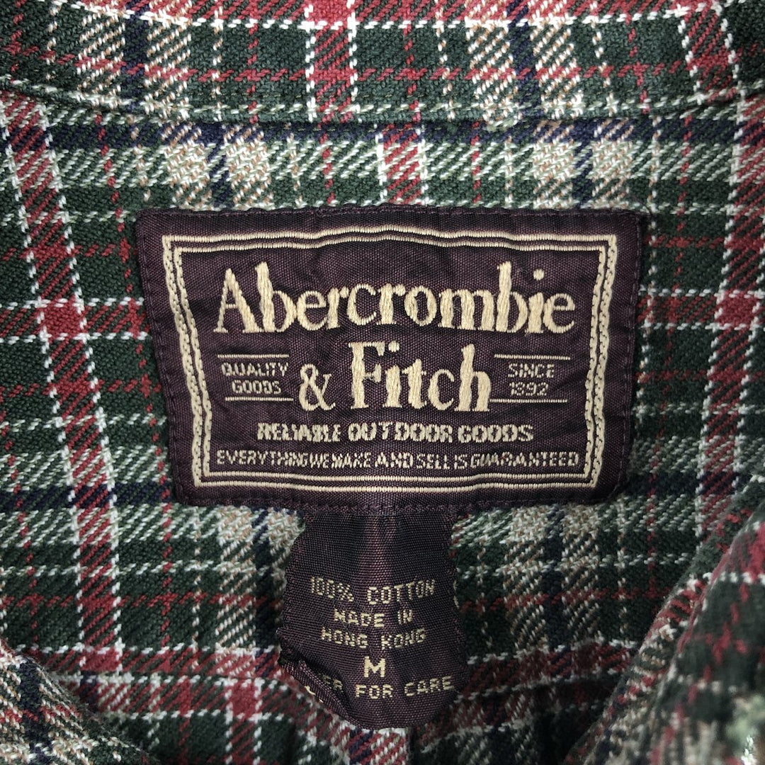 Abercrombie and Fitch Long-Sleeve Button-Down Light Flannel Check Shirt, Men's Size M (approx.) cotton Green type dark green Vintage Second Hand